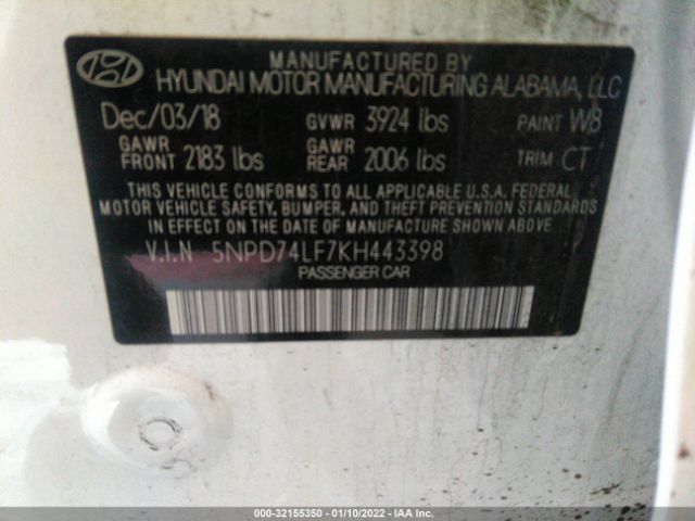 Photo 8 VIN: 5NPD74LF7KH443398 - HYUNDAI ELANTRA 