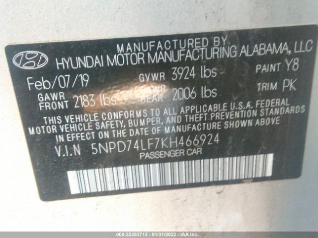 Photo 8 VIN: 5NPD74LF7KH466924 - HYUNDAI ELANTRA 