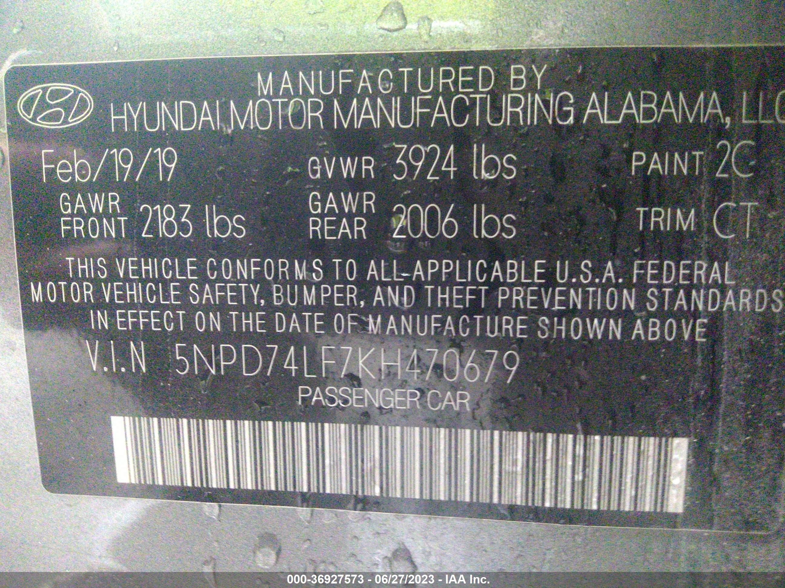 Photo 8 VIN: 5NPD74LF7KH470679 - HYUNDAI ELANTRA 