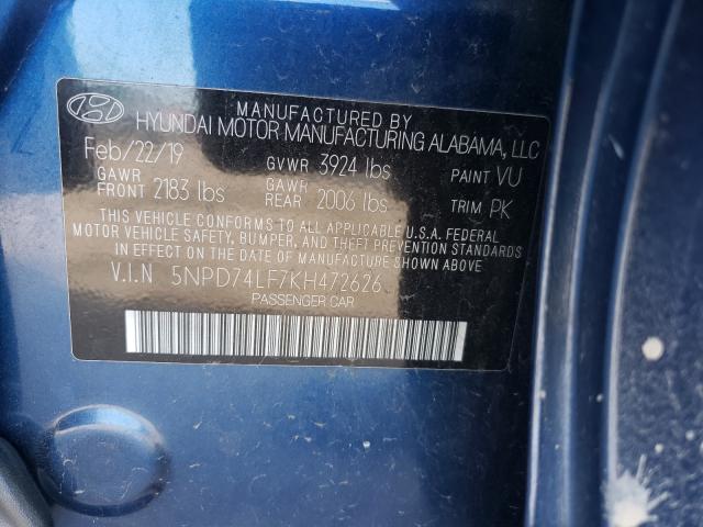 Photo 9 VIN: 5NPD74LF7KH472626 - HYUNDAI ELANTRA SE 