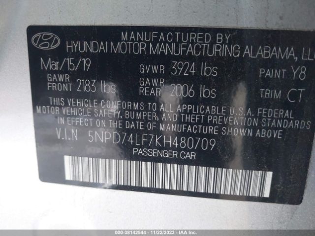 Photo 8 VIN: 5NPD74LF7KH480709 - HYUNDAI ELANTRA 