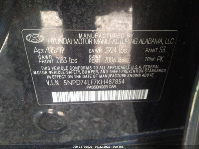 Photo 8 VIN: 5NPD74LF7KH487854 - HYUNDAI ELANTRA 