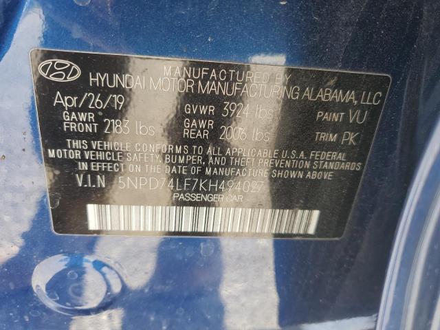 Photo 11 VIN: 5NPD74LF7KH494027 - HYUNDAI ELANTRA SE 