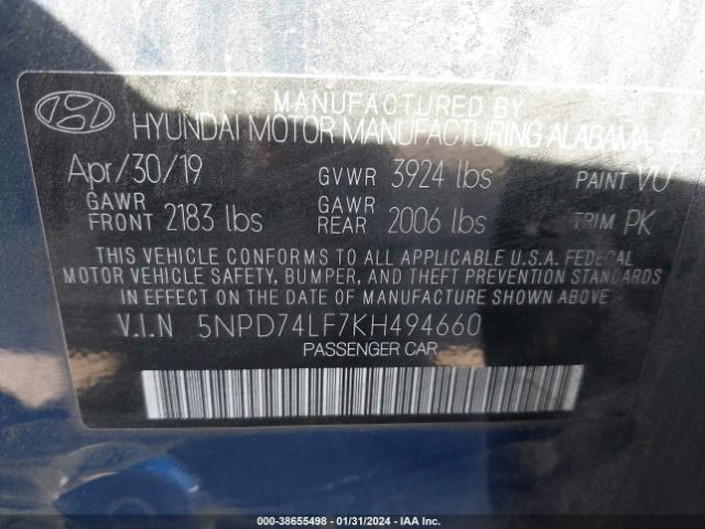 Photo 8 VIN: 5NPD74LF7KH494660 - HYUNDAI ELANTRA 