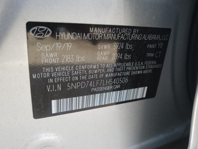 Photo 9 VIN: 5NPD74LF7LH540506 - HYUNDAI ELANTRA SE 