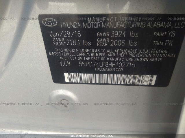 Photo 8 VIN: 5NPD74LF8HH102715 - HYUNDAI ELANTRA 