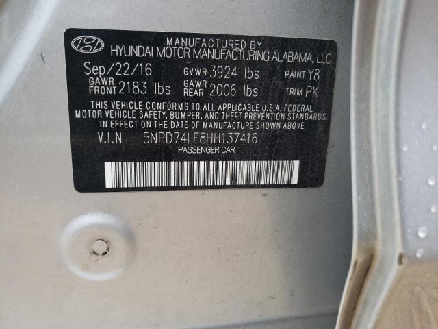 Photo 9 VIN: 5NPD74LF8HH137416 - HYUNDAI ELANTRA SE 