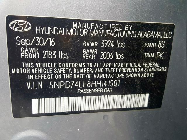 Photo 9 VIN: 5NPD74LF8HH141501 - HYUNDAI ELANTRA SE 