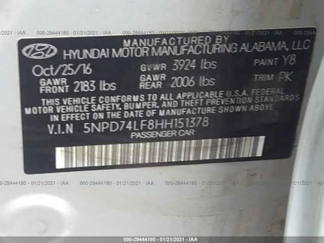 Photo 8 VIN: 5NPD74LF8HH151378 - HYUNDAI ELANTRA 