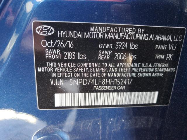 Photo 11 VIN: 5NPD74LF8HH152417 - HYUNDAI ELANTRA SE 