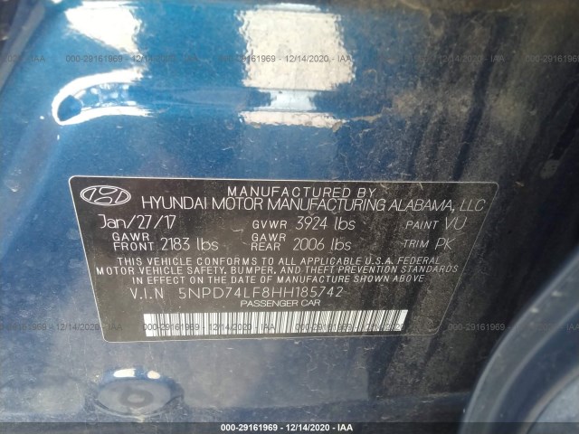 Photo 8 VIN: 5NPD74LF8HH185742 - HYUNDAI ELANTRA 