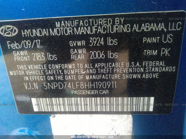 Photo 8 VIN: 5NPD74LF8HH190911 - HYUNDAI ELANTRA 