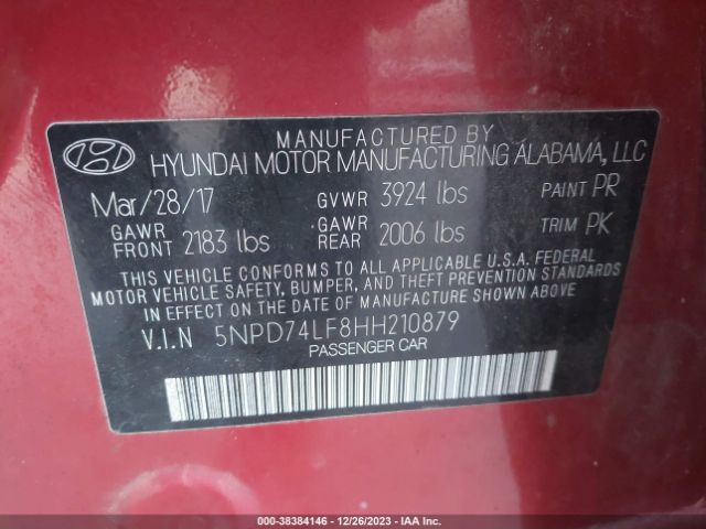 Photo 8 VIN: 5NPD74LF8HH210879 - HYUNDAI ELANTRA 