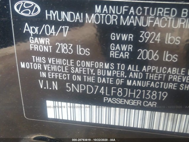 Photo 8 VIN: 5NPD74LF8JH213819 - HYUNDAI ELANTRA 