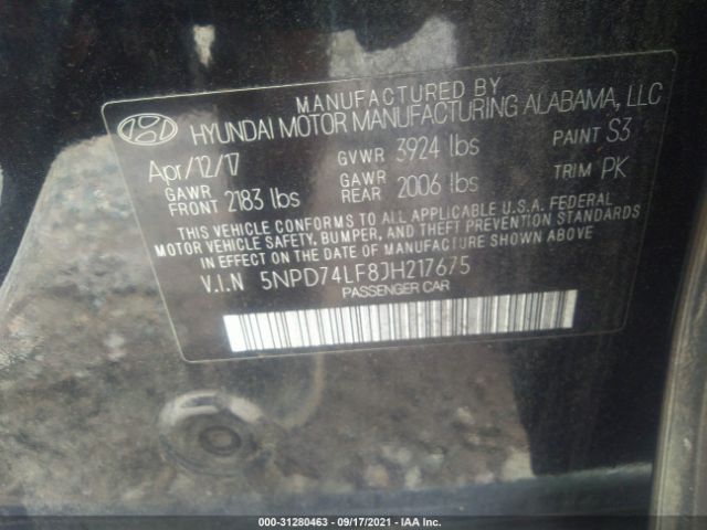 Photo 8 VIN: 5NPD74LF8JH217675 - HYUNDAI ELANTRA 