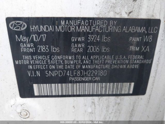 Photo 8 VIN: 5NPD74LF8JH229180 - HYUNDAI ELANTRA 