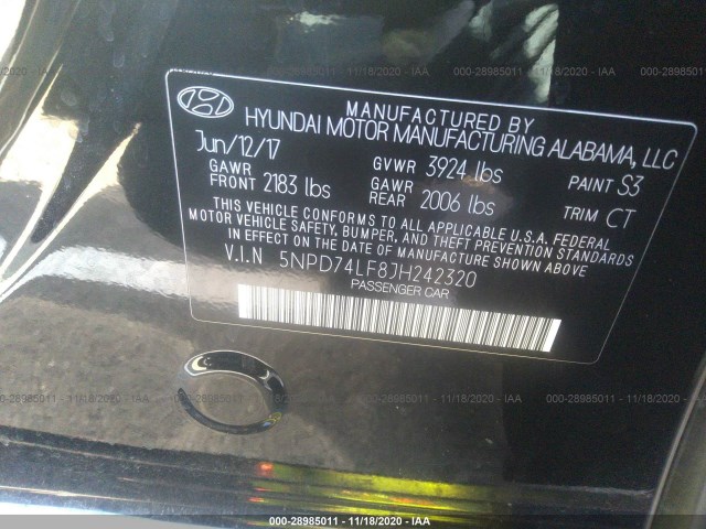 Photo 8 VIN: 5NPD74LF8JH242320 - HYUNDAI ELANTRA 