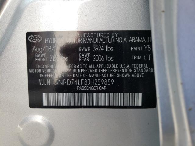 Photo 9 VIN: 5NPD74LF8JH259859 - HYUNDAI ELANTRA SE 