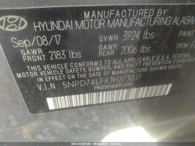 Photo 8 VIN: 5NPD74LF8JH273017 - HYUNDAI ELANTRA 