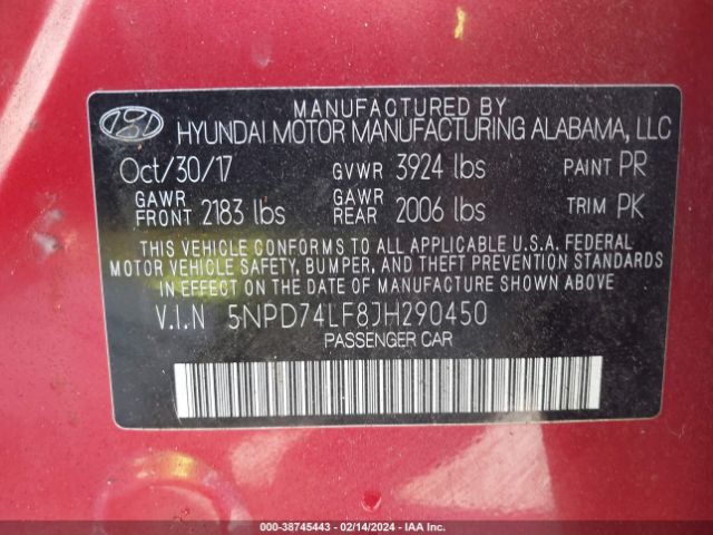 Photo 8 VIN: 5NPD74LF8JH290450 - HYUNDAI ELANTRA 