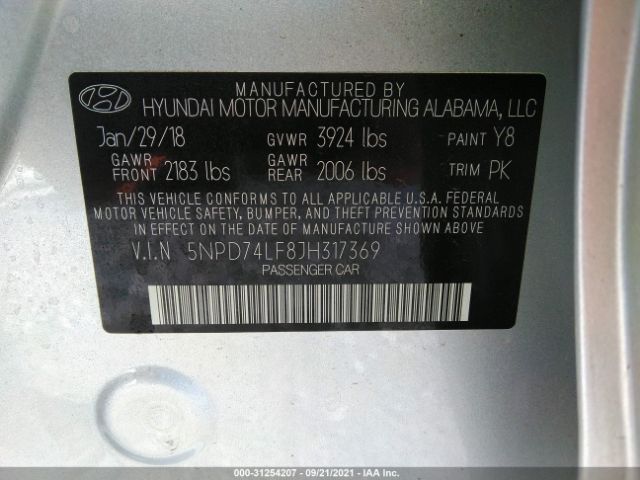 Photo 8 VIN: 5NPD74LF8JH317369 - HYUNDAI ELANTRA 