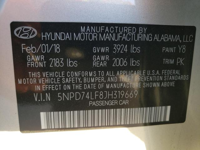 Photo 9 VIN: 5NPD74LF8JH319669 - HYUNDAI ELANTRA SE 