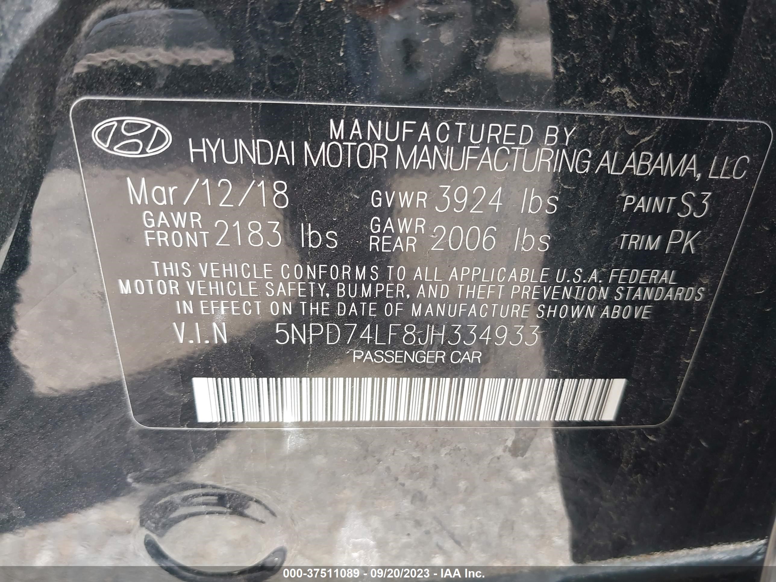 Photo 8 VIN: 5NPD74LF8JH334933 - HYUNDAI ELANTRA 