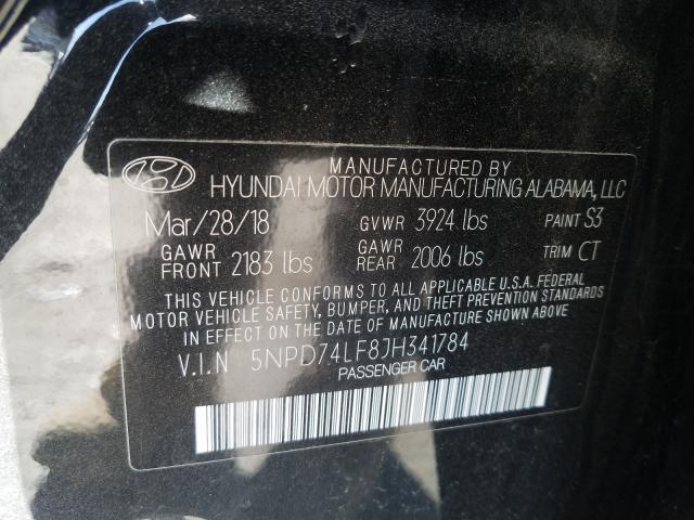 Photo 9 VIN: 5NPD74LF8JH341784 - HYUNDAI ELANTRA SE 