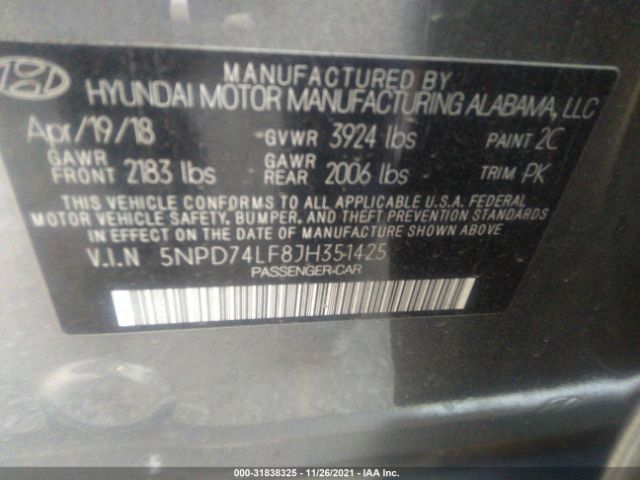 Photo 8 VIN: 5NPD74LF8JH351425 - HYUNDAI ELANTRA 