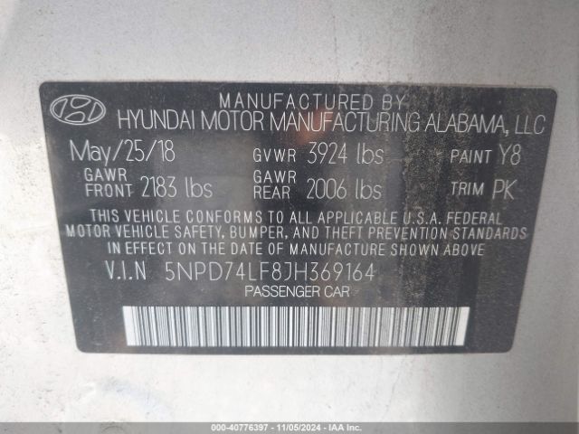 Photo 8 VIN: 5NPD74LF8JH369164 - HYUNDAI ELANTRA 