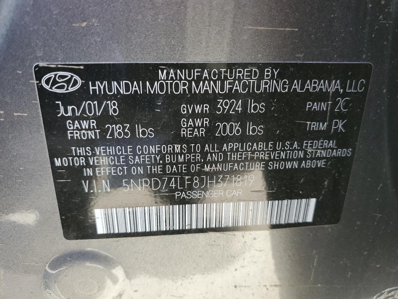 Photo 12 VIN: 5NPD74LF8JH371819 - HYUNDAI ELANTRA 