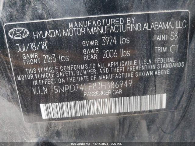 Photo 8 VIN: 5NPD74LF8JH386949 - HYUNDAI ELANTRA 