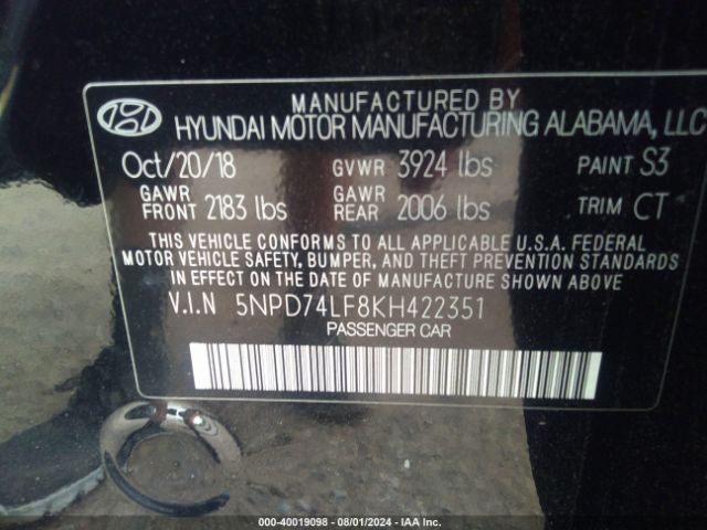 Photo 8 VIN: 5NPD74LF8KH422351 - HYUNDAI ELANTRA 