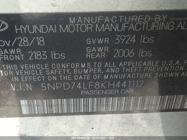 Photo 8 VIN: 5NPD74LF8KH441112 - HYUNDAI ELANTRA 