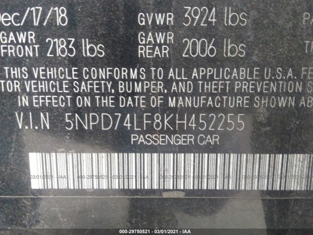 Photo 8 VIN: 5NPD74LF8KH452255 - HYUNDAI ELANTRA 