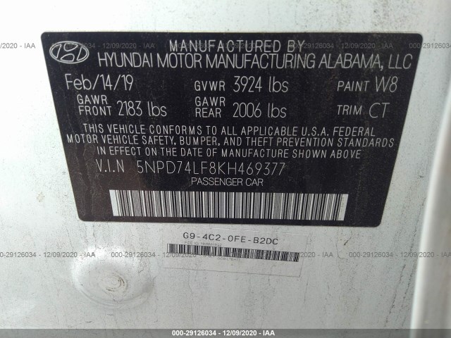 Photo 8 VIN: 5NPD74LF8KH469377 - HYUNDAI ELANTRA 