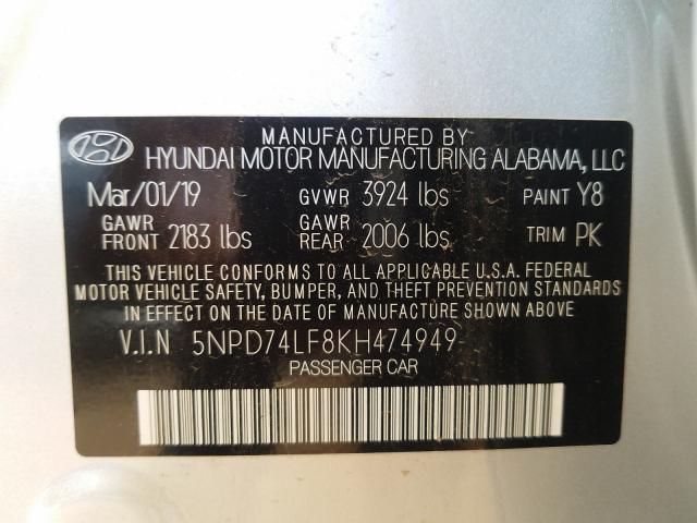 Photo 9 VIN: 5NPD74LF8KH474949 - HYUNDAI ELANTRA SE 