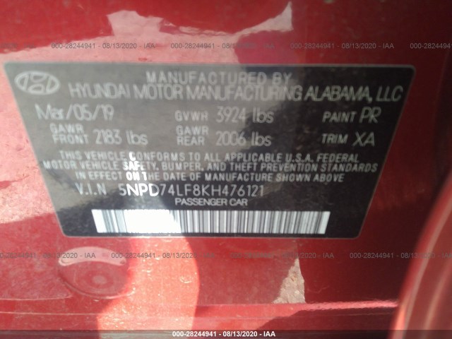 Photo 8 VIN: 5NPD74LF8KH476121 - HYUNDAI ELANTRA 