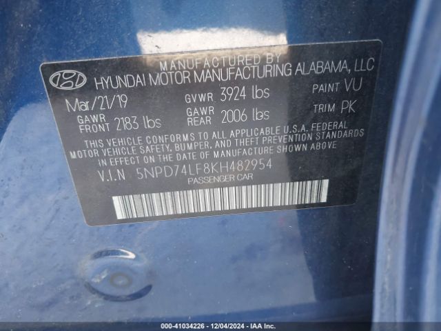 Photo 8 VIN: 5NPD74LF8KH482954 - HYUNDAI ELANTRA 