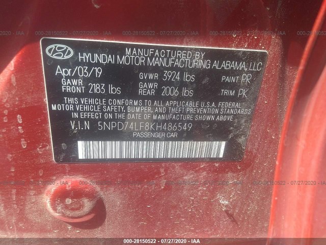 Photo 8 VIN: 5NPD74LF8KH486549 - HYUNDAI ELANTRA 