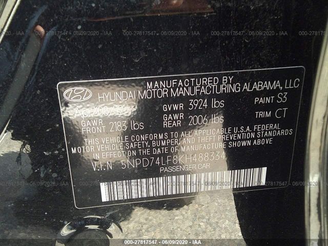 Photo 8 VIN: 5NPD74LF8KH488334 - HYUNDAI ELANTRA 