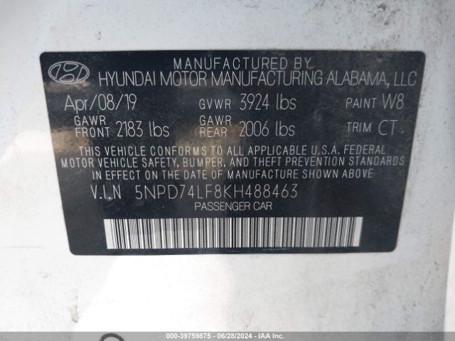 Photo 8 VIN: 5NPD74LF8KH488463 - HYUNDAI ELANTRA 