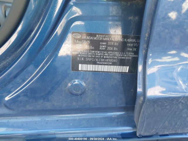 Photo 8 VIN: 5NPD74LF8KH498040 - HYUNDAI ELANTRA 