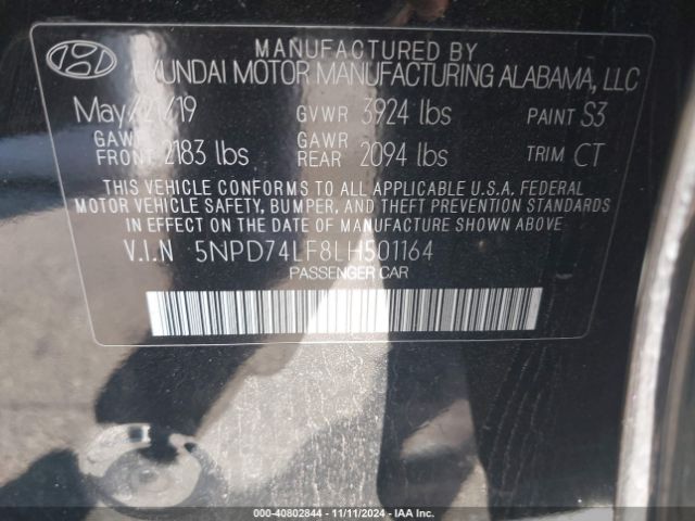 Photo 8 VIN: 5NPD74LF8LH501164 - HYUNDAI ELANTRA 