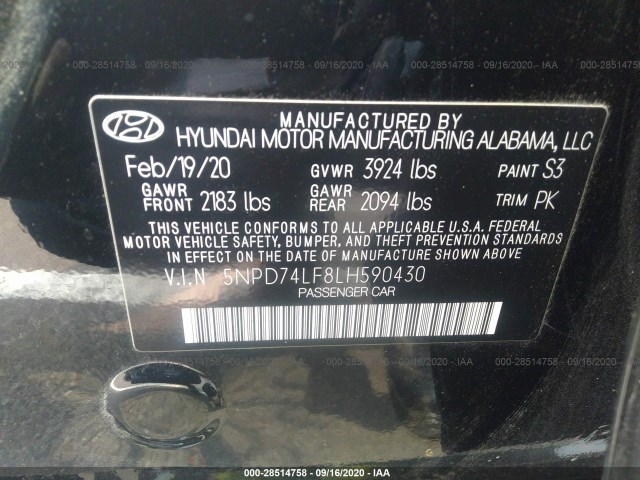 Photo 8 VIN: 5NPD74LF8LH590430 - HYUNDAI ELANTRA 