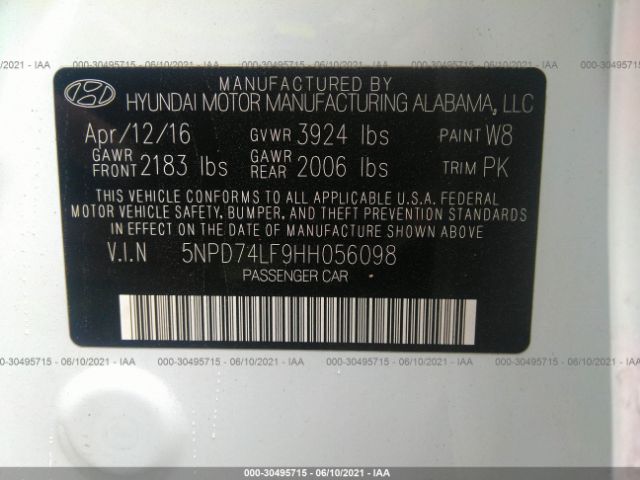 Photo 8 VIN: 5NPD74LF9HH056098 - HYUNDAI ELANTRA 