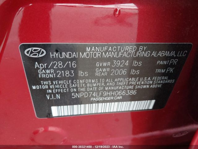 Photo 8 VIN: 5NPD74LF9HH066386 - HYUNDAI ELANTRA 