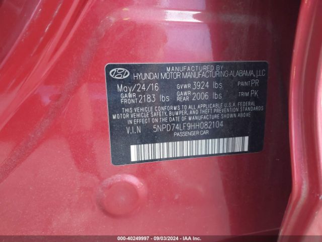 Photo 8 VIN: 5NPD74LF9HH082104 - HYUNDAI ELANTRA 