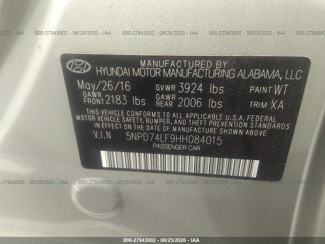 Photo 8 VIN: 5NPD74LF9HH084015 - HYUNDAI ELANTRA 