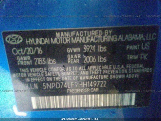 Photo 8 VIN: 5NPD74LF9HH149722 - HYUNDAI ELANTRA 